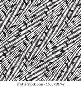 Abstract grunge grid stripe halftone background pattern. Black and white line vector illustration