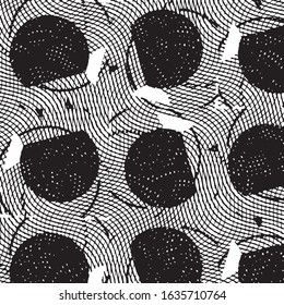 Abstract grunge grid stripe halftone background pattern. Black and white line vector illustration