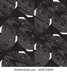 Abstract grunge grid stripe halftone background pattern. Black and white line vector illustration