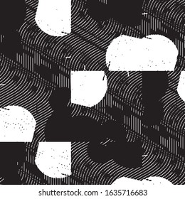 Abstract grunge grid stripe halftone background pattern. Black and white line vector illustration