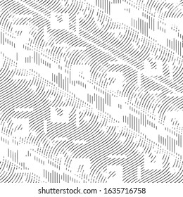 Abstract grunge grid stripe halftone background pattern. Black and white line vector illustration