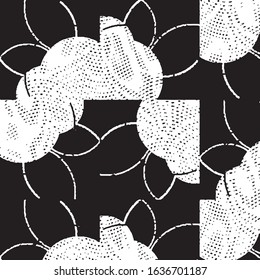 Abstract grunge grid stripe halftone background pattern. Black and white line vector illustration