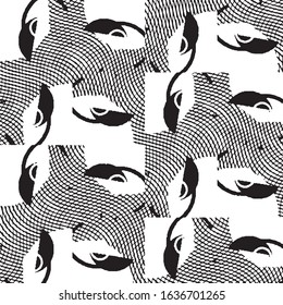 Abstract grunge grid stripe halftone background pattern. Black and white line vector illustration
