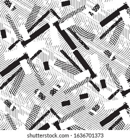 Abstract grunge grid stripe halftone background pattern. Black and white line vector illustration