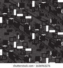 Abstract grunge grid stripe halftone background pattern. Black and white line vector illustration
