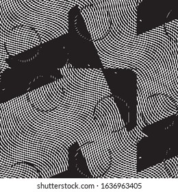Abstract grunge grid stripe halftone background pattern. Black and white line vector illustration