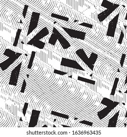 Abstract grunge grid stripe halftone background pattern. Black and white line vector illustration