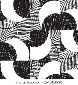 Abstract grunge grid stripe halftone background pattern. Black and white line vector illustration
