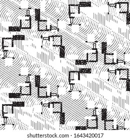 Abstract grunge grid stripe halftone background pattern. Black and white line vector illustration