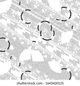 Abstract grunge grid stripe halftone background pattern. Black and white line vector illustration