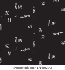 Abstract grunge grid stripe halftone background pattern. Black and white line vector illustration