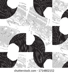 Abstract grunge grid stripe halftone background pattern. Black and white line vector illustration