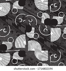 Abstract grunge grid stripe halftone background pattern. Black and white line vector illustration