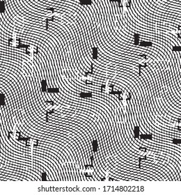 Patrón de fondo de medio tono de la banda de grieta abstracta. Ilustración vectorial de línea negra y blanca