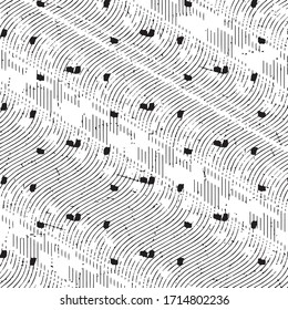 Abstract grunge grid stripe halftone background pattern. Black and white line vector illustration