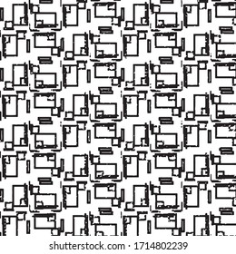 Abstract grunge grid stripe halftone background pattern. Black and white line vector illustration