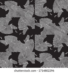 Patrón de fondo de medio tono de la banda de grieta abstracta. Ilustración vectorial de línea negra y blanca