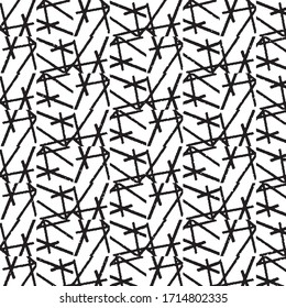 Abstract grunge grid stripe halftone background pattern. Black and white line vector illustration