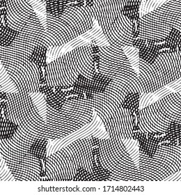 Patrón de fondo de medio tono de la banda de grieta abstracta. Ilustración vectorial de línea negra y blanca