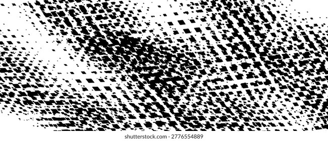 Abstract grunge grid stripe halftone background pattern. Black and white line vector illustration
