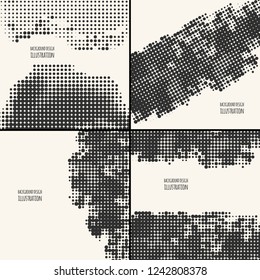 Abstract grunge halftone dot texture set. Monochrome background. Vector illustration.