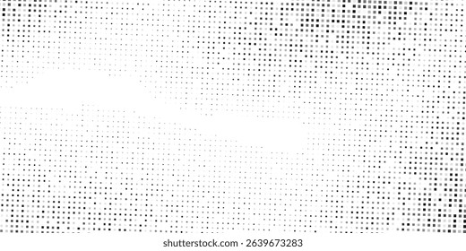 Abstract grunge halftone gradient background. Faded grit noise texture. White and black sand wallpaper simple design
