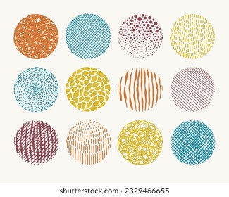Abstract grunge halftone hand drawn textures set. Lines, dots, spots etc. Vector illustration