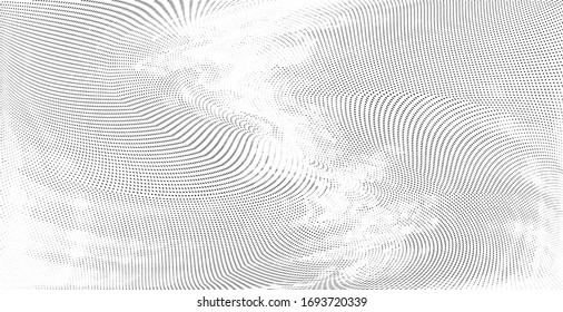 Abstract grunge halftone pattern. Soft dynamic lines. Half tone  panoramic vector illustration with dots. Modern polka dots wide background for web design, leaflets, print