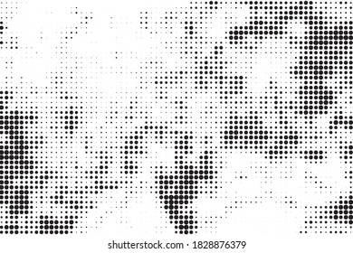 Textura sintética de medio tono de grunge. Los puntos vectoriales monocromos caóticos.