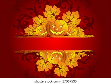 Abstract grunge Halloween frame with pumpkin, element for design, vector illustration