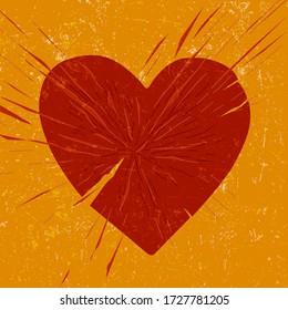Corazón grueso abstracto con grieta, ilustración vectorial, fondo de color