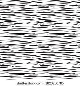 Abstract grunge horizontal stripe pattern. Hand drawn brush pen design with negative space. Seamless irregular linear vector design on white background. Irregular modern stripe. Appropriate for sports