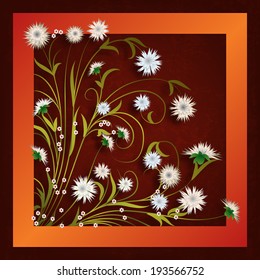 abstract grunge illustration with flowers on red vintage background