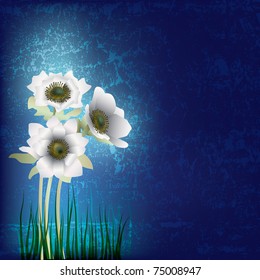 abstract grunge illustration with flowers on cracked blue background