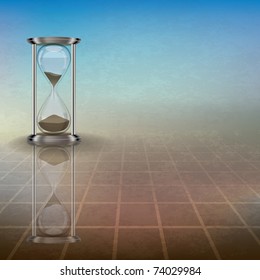 abstract grunge illustration with hourglass on blue