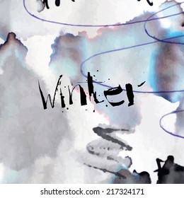 Abstract grunge ink background. Vector background. Hand drawn lettering.