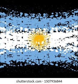 Abstract grunge ink blots splash Argentina flag color isolated on black background