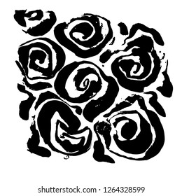 Abstract grunge ink flower background. Roses black brush pattern. Vector illustration.