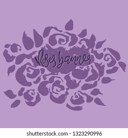 Abstract grunge ink flower background. Roses violet brush pattern. Place for text. Vector illustration.