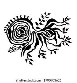 Abstrakter, farbiger, floraler Hintergrund. Rosen und Blätter schwarzes Pinselmuster. Vektorgrafik.