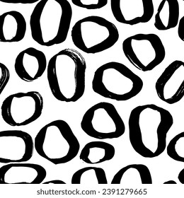 Abstract Grunge Ink Free Hand Round Elements Seamless Pattern.