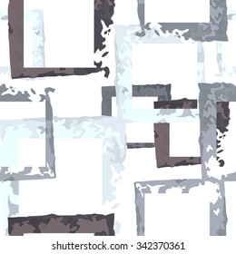Abstract grunge ink grey strokes vector seamless pattern. Paint brush square shape strokes background.