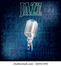 abstract grunge jazz background with retro microphone