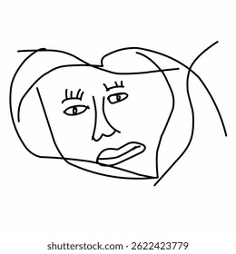 Abstract grunge line minimalist brush face. Abstract face portrait, Modern contemporary art, trendy continuous drawing. Cubism artistic linear portrait.
