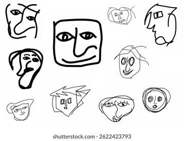 Abstract grunge line minimalist brush face. Abstract face portrait, Modern contemporary art, trendy continuous drawing. Cubism artistic linear portrait.