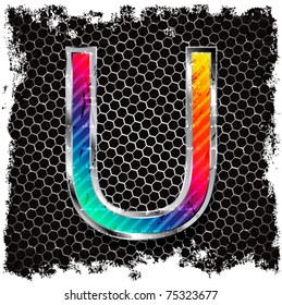  Abstract grunge metallic background and metal, colored letter U