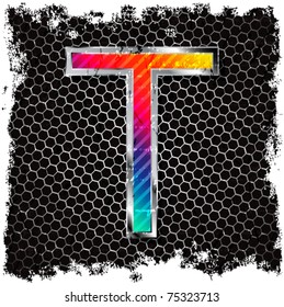  Abstract grunge metallic background and metal, colored letter T