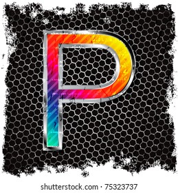  Abstract grunge metallic background and metal, colored letter P