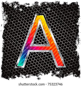  Abstract grunge metallic background and metal, colored letter A