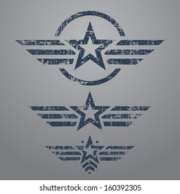 Abstract grunge military star emblem set on gray background